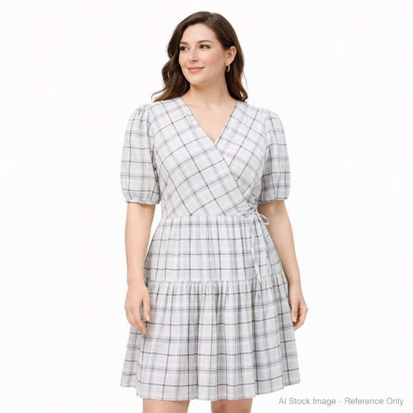 NWT J.Crew Oyster Plaid Puff Sleeve Wrap Mini Dress Cotton Voile M - Picture 9 of 9